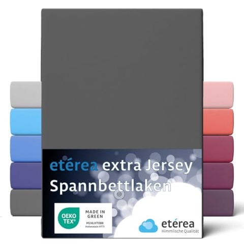 etérea Extra Jersey Spannbettlaken 240x220cm Anthrazit bis 35 cm Höhe - 100% Baumwolle Spannbetttuch Oekotex - Bed Sheets Leintuch Bettbezug für Boxspringbetten Bettlaken 240x220 cm Anthracite