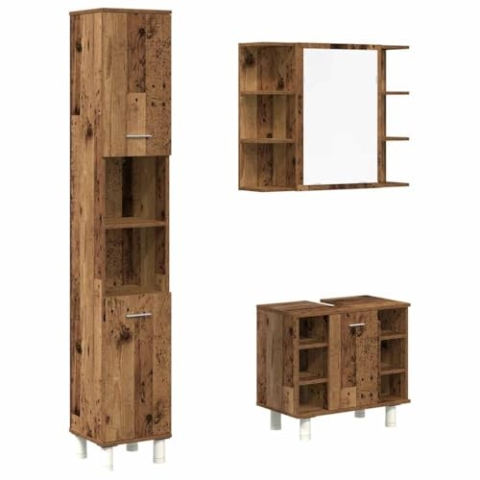 vidaXL 3-TLG. Badmöbel-Set Altholz-Optik Holzwerkstoff, Badmöbelset, Badezimmerschrank, Unterschrank Bad, Badmöbel, Unterschrank Badezimmer