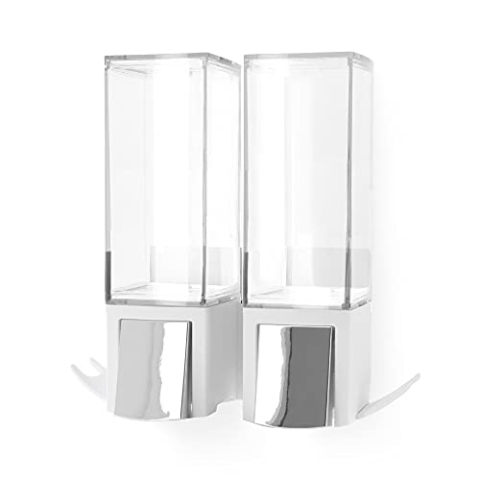 CLEVER Seifenspender Show L – Wandmontage ohne Bohren, 2 x 500 ml Kammern, Weiße Farbe