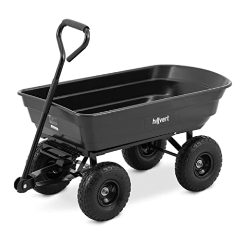 hillvert HAT-Q.BASS-300B Gartenwagen 300 kg kippbar 75 L 210 x 52 x 49 cm Luftreifen Stahl mit Kunststoffwanne gepolsterter Griff mit 105 cm Länge Transportwagen Handwagen Ziehwagen Bollerwagen