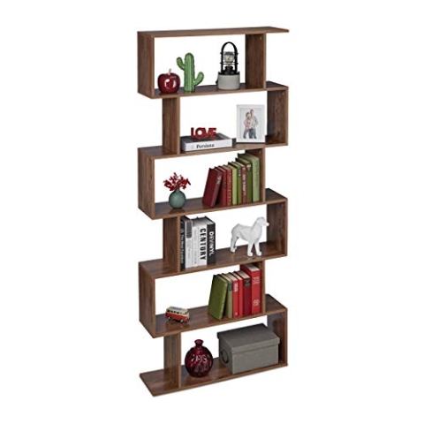 Relaxdays Bücherregal, 6 Fächer, HBT: 190,5 x 80 x 23 cm, modernes Design, Holzoptik, Standregal Wohnzimmer, Büro, braun