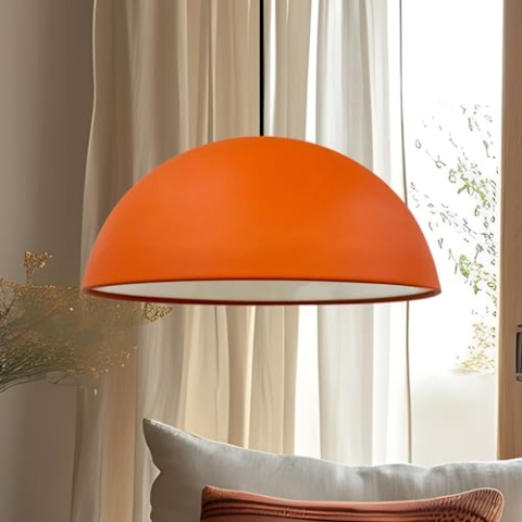 bamyum Lipeo Pendelleuchte Matte Orange Ø50 cm Lampenschirm Groß Hängelampe, Hängelampe Esstisch Modern, Lampe Wohnzimmer, Hängeleuchte Orange, Pendelleuchte Retro, Küchenlampe, Esszimmerlampe