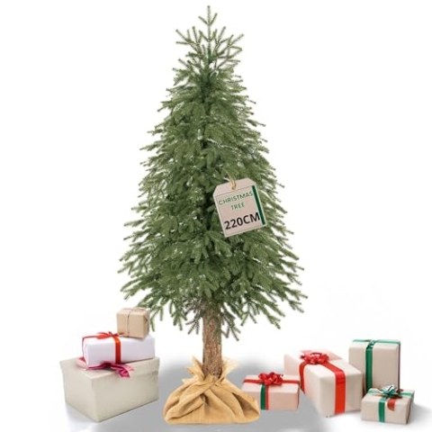 SPRINGOS Weihnachtsbaum mit Naturstamm 220 cm Naturgetreu Dichte Zweige Baumständer und Jutestoff Künstlicher Tannenbaum Wie Echte Fichte In EU Hergestellt