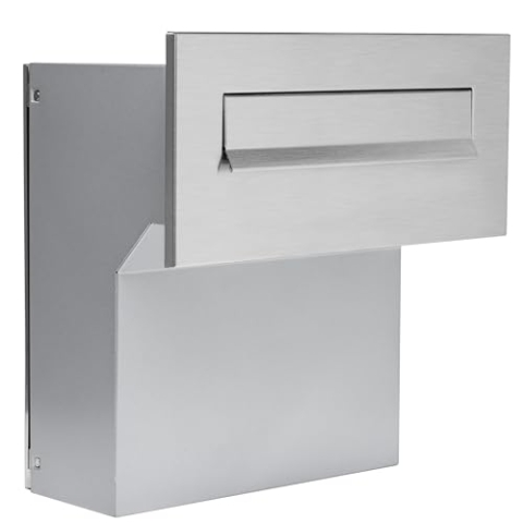 Mauerdurchwurf Briefkasten Edelstahl/Silber NEU Vorderteil + Hintertür V2A gebürstet 190-260 [mm] 3 Schlüssel Frontplatte: 160 x 350 [mm]