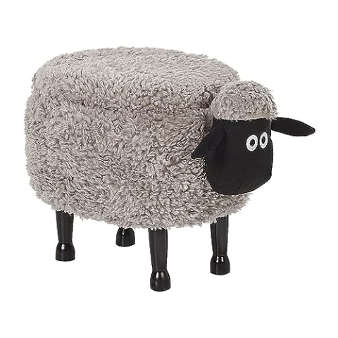 Bezaubernder Hocker für Kinder in Schaf-Form grau Felloptik mit Stauraum Sheep