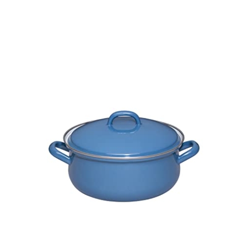 Riess, 0613-129, Kasserolle mit Deckel 20cm, 2L, Emaille, CLASSIC Edition NATURE BLUE DARK, 1,383kg, 2 Liter, 28 x 21,8 x 9cm