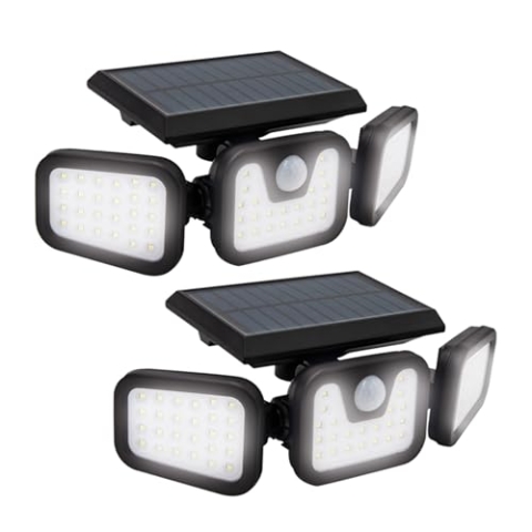 Panta TrioSolar - Doppelpack - LED-Solar Aussenleuchte mit Sensor- energiesparende Solarlampe mit starkem Akku - 74 LEDs & 600 Lumen Leuchtkraft - mit Bewegungsmelder, Abschaltfunktion & Tageslicht