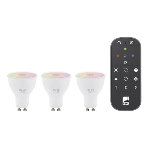 EGLO connect.z 3er Set Smart Home LED Leuchtmittel GU10, ZigBee, App und Sprachsteuerung Alexa, mit Fernbedienung, dimmbar, warmweiß-kaltweiß, RGB, 4,5 Watt, Glühbirne opal weiß