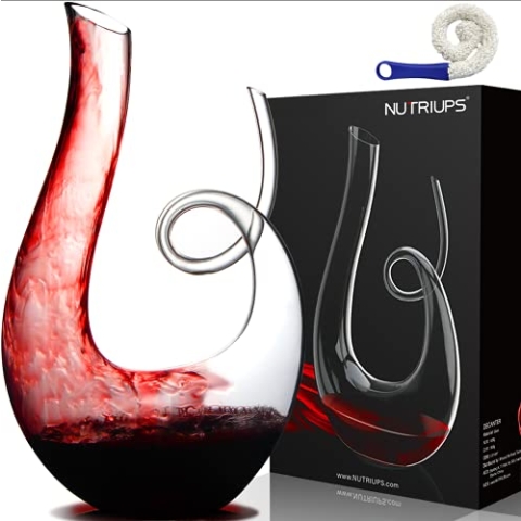 NUTRIUPS Weinkaraffe, Rotweinkaraffe, 1,2L Bleifreie Kristallweinkaraffe, Rotwein Dekantierer, Dekantierer, Weinentlüftungskaraffe mit Kostenloser Reinigungsbürste, Wein Dekanter