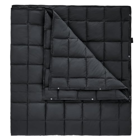 KingCamp Campingdecke, Thermodecke, Ultraleicht, multifunktional, warm, für Reisen, Outdoor, mit Druckknöpfen, leichte Schlafdecke für Wandern, Picknick, Zuhause, Auto, 213 x 203 cm, Schwarz
