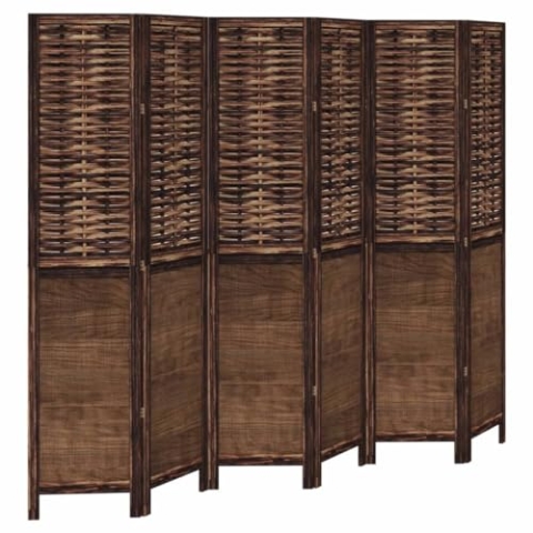 vidaXL Raumteiler 6-TLG., Paravent mit Faltdesign,Trennwand für Wohnzimmer Schlafzimmer Büro, Sichtschutz, Dunkelbraun Massivholz Paulownia
