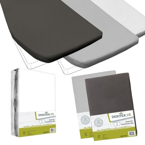 Dexitex - Spannbettlaken Wohnmobil 3er Set - 2 Spannbettlaken (1 Grau + 1 Antrazit)+ 1 Molton Matratzenschoner Links (130-160cm x 200cm)- Französische Bettwäsche - für Wohnwagen Bett -