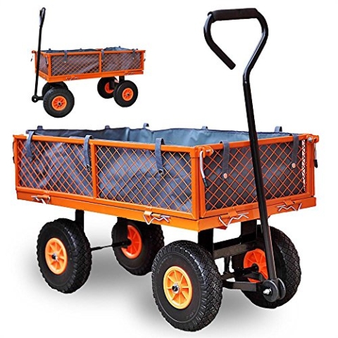 FUXTEC Gerätewagen FX-GW350 mit bis zu maximal 350kg Zuladung, mit aufklappbaren Seitenwänden, ideal als Gartenkarre für ihre Geräte, inkl. großer Lufträder