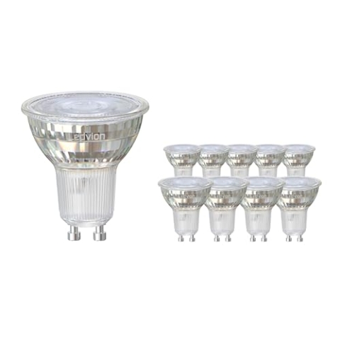 Ledvion - 10x GU10 LED Spot Dimmbare Dim-Warm, 5W, 2200-3000K, 345 Lumen, Vollglas, Energieeffizient