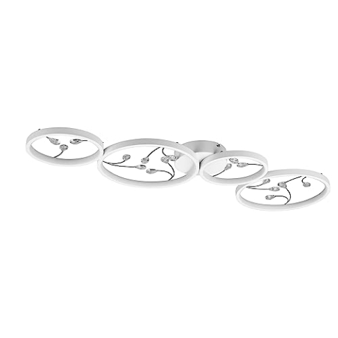 Trio Leuchten LED Deckenleuchte Groovy 642110431, Metall Weiß matt, Kristallglas, inkl. 37 Watt LED, Switch Dimmer