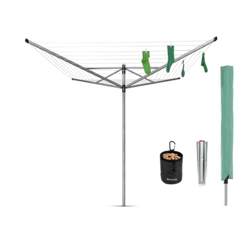 Brabantia - Lift-O-Matic drehbaren Wäschespinne - Reibungsloses Drehungen - UV-beständige Wäscheleine, 50 m - Kein Durchhängen - Auch für Kleiderbügel - Metallic Grey- ø 295 cm
