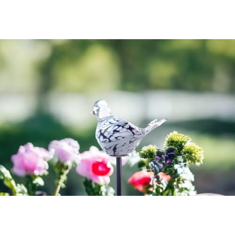 Gartenstecker mit Vogel - Handgefertigtes Glas - Schwarz Weiß - Vogel auf Stock - Gartendekorationen - Gartendeko für den Außenbereich - Gartendekor - Tiere für den Außenbereich