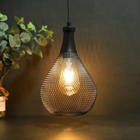 JHY DESIGN Dekorativ Hängelampe Batteriebetriebene mit 6 Stunden Zeitfunktion 30cm H Batterie Lampe Tischeuchte für Schlafzimmer Garten Bars Patio Drinnen Draußen Wohnzimmer (Schwarz Tropfenform)