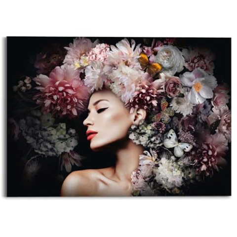 REINDERS Plexiglasbild, Frau mit Blumenhut, Wohnzimmer, Poster, Wanddeko, Room Decor, Acrylglas, Mehrfarbig, 50x70cm