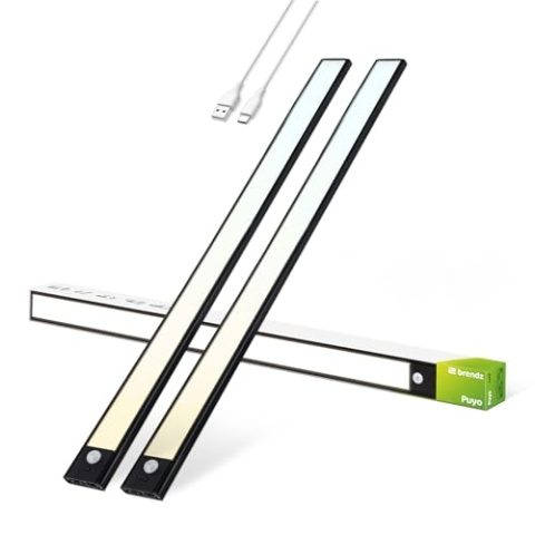 Brendz Unterbauleuchte Küche LED, LED Leiste Küche, 2 x 60cm, USB-C Wiederaufladbar, 4400mAh, 3 Farbtemperaturen, Dimmbar, Magnetisch, Küchenunterbauleuchte, Küchenbeleuchtung, Puyo Schwarz
