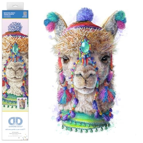 DIAMOND DOTZ 2593236 Original 5D Diamond Painting Set, Bohemian Alpaka, DIY Diamant-Malerei-Kit mit runden Glitzersteinen für Erwachsene und Kinder ab 12 Jahren, advanced