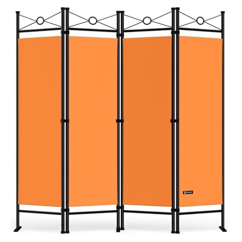 DEUBA® Trennwand 180x160cm 4 teilig Blickdicht Freistehend Faltbar Stabil Indoor Wohnzimmer Schlafzimmer Büro Raumteiler Spanische Wand Paravent Orange