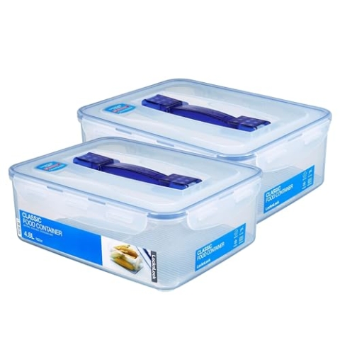 LocknLock Dosen 2er Set HPL880 Vorratsdosen mit Griff und Ablaufgitter 4,8 L Maße (LxBxH): 295 x 230 x 106 mm - Geeignete Dosen zum Einfrieren und Mikrowelle Lock and Lock Dosen Food Box Meal-Prep