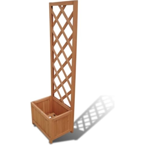 Holzpflanzkasten mit Rankgitter – 40 x 30 x 135 cm – Blumenkasten – Pflanzenregal – Hochbeet – Braun