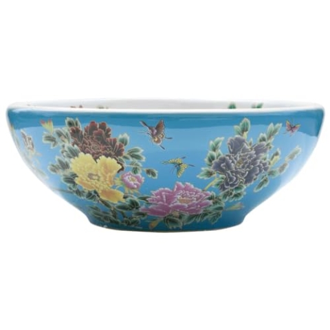 vidaXL Aufsatzwaschbecken, Rund Waschbecken mit Muster, Handgefertigt Waschtisch Waschschale für Badezimmer, Handwaschbecken Spülbecken, Mehrfarbig Ø41x14 cm Keramik