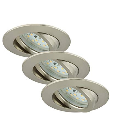 BRILONER Leuchten - LED Einbauleuchten, 3er Set, Deckenlampen dimmbar, LED-Modul schwenkbar, je 6,5 Watt, je 570 Lumen, 3.000 Kelvin, IP23, Matt-Nickel, 82x28mm (DxH), 7296-032