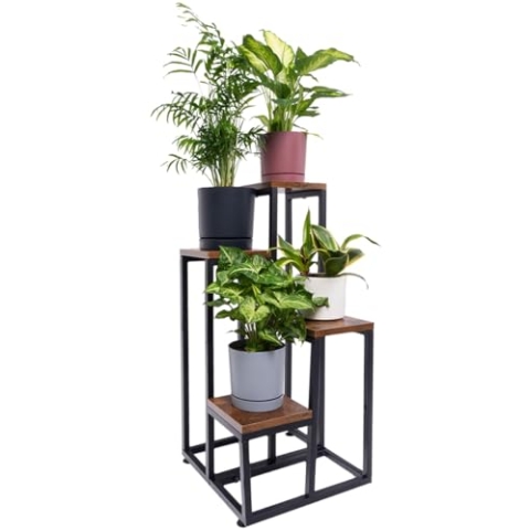 STRADO Blumenständer Metall Pflanzenständer Pflanzenregal Indoor | Blumenhocker Pflanzenhocker Blumensäule Pflanzregal | Blumentopf Ständer mit 4 Etagen