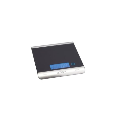 Taylor Pro, Digitale Küchenwaage für Lebensmittel mit Ultrahoher Kapazität, Professioneller Standard, mit Hoher Präzision und Genauigkeit sowie Tara-Funktion, Schwarzglas, Wiegekapazität 15 kg