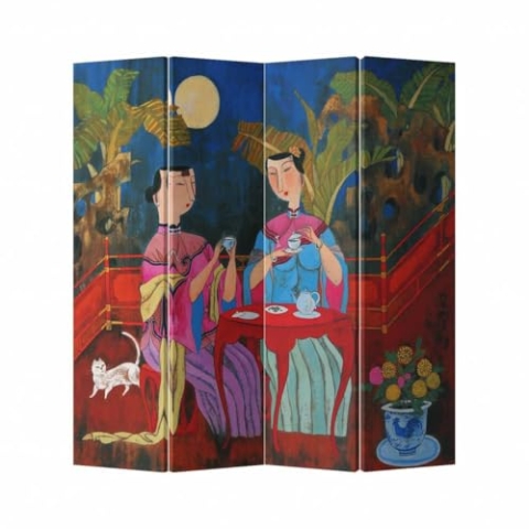 Fine Asianliving Paravent Raumteiler Japanisch Orientalisch Chinesisch Beidseitig L160xH180cm Spanische Wand Trennwand Room Divider Raumtrenner Sichtschutz Bedruckte Canvas Leinwand