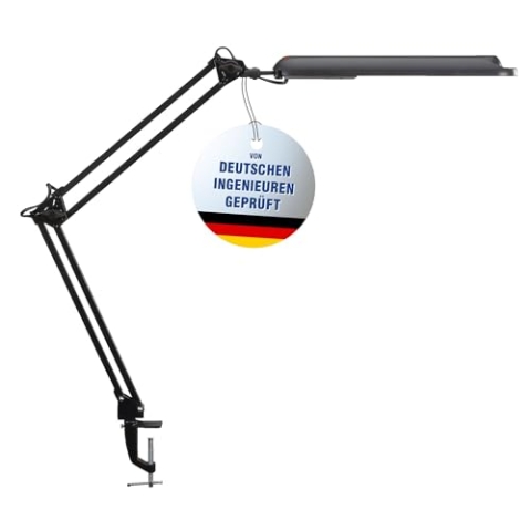 Maul LED Tischleuchte MAULatlantic, LED Klemmlampe, 6500 K, Arm Metall, Tischlampe für Schreibtisch, Büro, Werkstatt, Homeoffice, GS-Zeichen, flexibel dreh- und neigbar, 860 Lumen, Schwarz