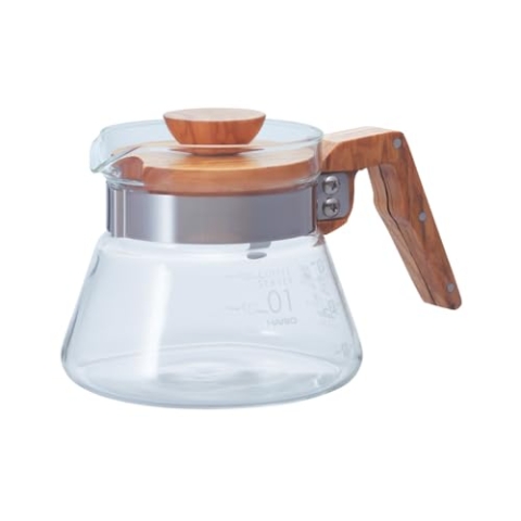 HARIO Kaffekanne, 400 ml, Griff und Deckel aus Olivenholz, durchsichtig, 2 Cup