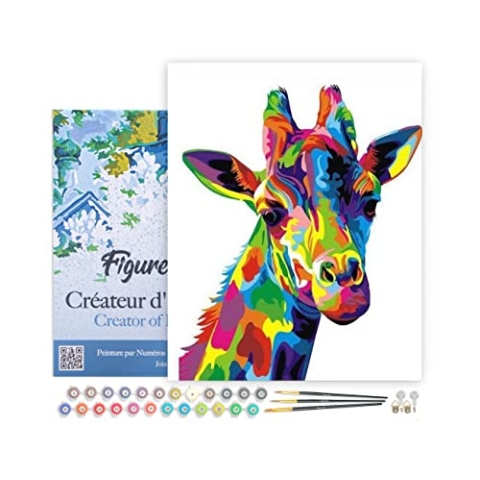 Figured'Art Malen Nach Zahlen Erwachsene Mit Rahmen Giraffe Pop Art - Paint by Numbers Basteln DIY Bastelset 40x50cm Leinwand gespannt auf Holzrahmen