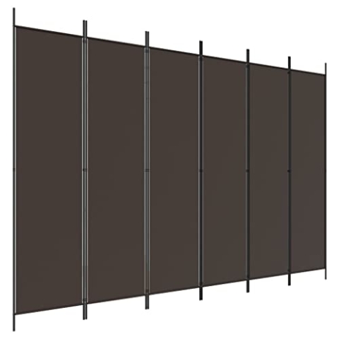vidaXL Raumteiler, 6 Paneele, braun, 300 x 200 cm, Polyestergewebe und Eisenrahmen, Bodenmontage, modernes faltbares Design für Privatsphäre und Dekoration