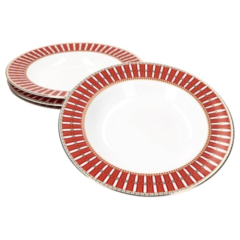 MamboCat 4er Set Polar Train Suppenteller I 160ml I 4 Personen I weihnachtliche Tiefe Porzellan-Teller mit rot-goldenem Dekor I für Salat, Suppe, Milchreis, Pasta & Co.