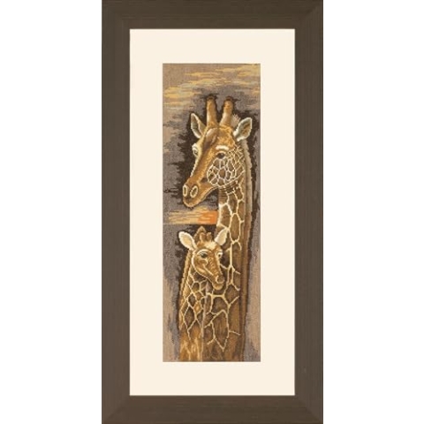 Lanarte Kreuzstich Stickpackungen Gezählter Kreuzstichbilder Set MUTTER UND BABY GIRAFFE Wanddekoration Handarbeit Set für Erwachsene 17 x 50 cm DIY Deko Bastelset Handwerker Kreative Geschenkset