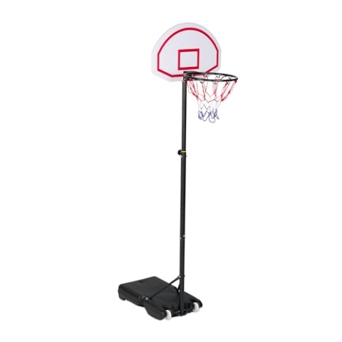 Relaxdays Basketballständer Outdoor, höhenverstellbar, 191–246cm, mobil, Basketballkorb mit Ständer, Brett, schwarz/weiß