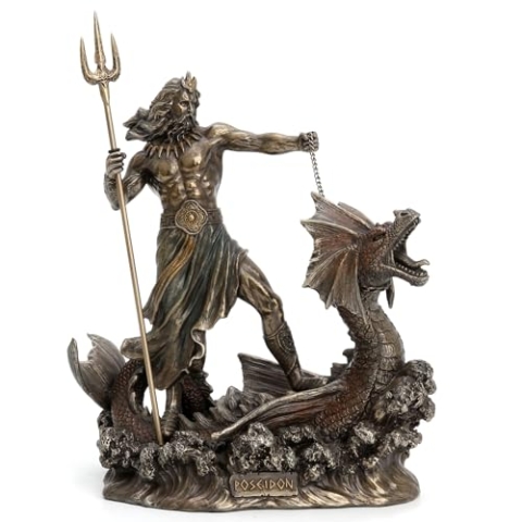 Unbekannt Veronese Poseidon mit Dreizack, der auf Hippocampus 9 1/4 Zoll groß
