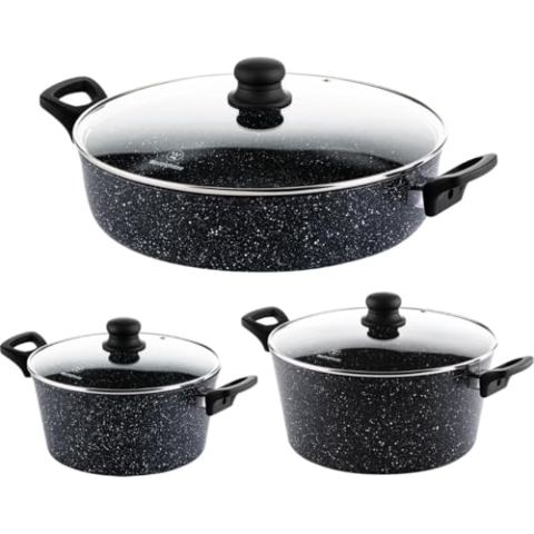 Westinghouse Pfannenset Induktion - Kasserolle 24cm & 28cm + Kasserolle 32cm - Schwarzer Marmor