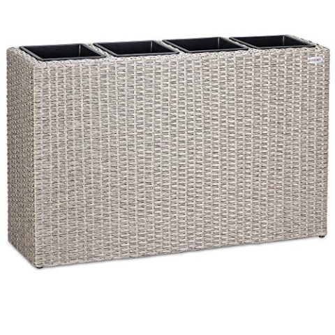 Casaria® Blumenkasten 4 Innentöpfe Polyrattan Herausnehmbar Wasserablauf Outdoor Rechteckig Pflanzkasten Blumentopf Hochbeet Pflanzkübel Creme