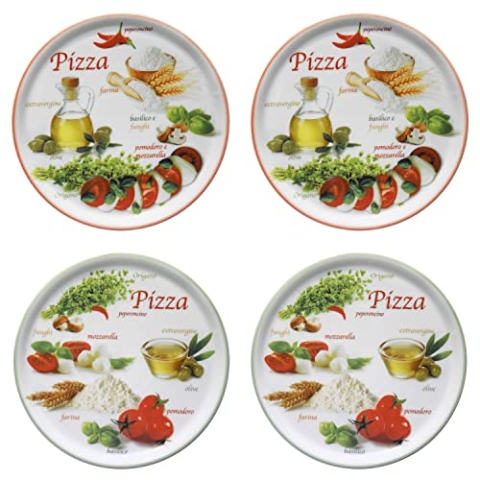 MamboCat 4er Set Pizzateller Napoli Green & Red Ø 32 cm I weisse Porzellanteller mit bunten Motiven zum Servieren für Antipasti und Tomate-Mozzarella I Pizzaplatten Frühstücksteller mediterran