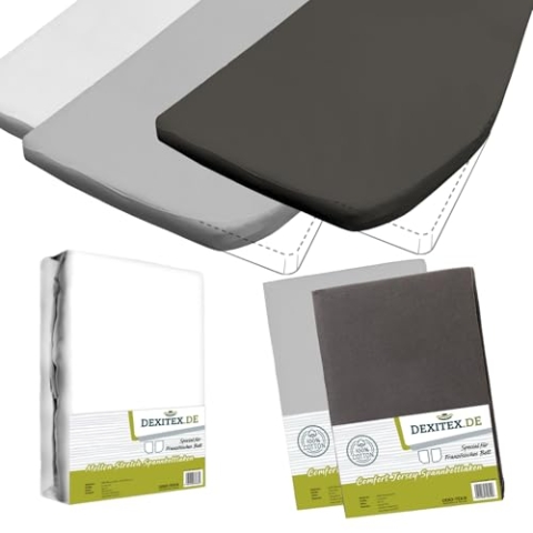 Dexitex - Spannbettlaken Wohnmobil 3er Set - 2 Spannbettlaken (1 Antrazit + 1 Grau) + 1 Molton mit Ecke rechts (130-160 cm x 200cm)- Französische Betten - für Wohnmobil Bett - Oeko-TEX - Baumwolle