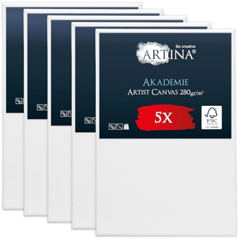 Keilrahmen Leinwand zum Bemalen 60x90 cm – Artina FSC® 5er Set bespannte Keilrahmen Leinwände zum malen für Acrylfarben Canvas 100% Baumwolle – Acryl Leinwand Rahmen