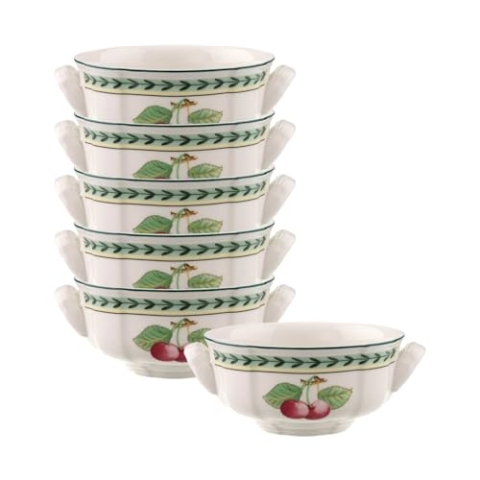 Villeroy & Boch French Garden Fleurence Suppentassen, 350 ml, Suppenschale mit Früchte-Dekor, Premium Porzellan, Weiß/Bunt
