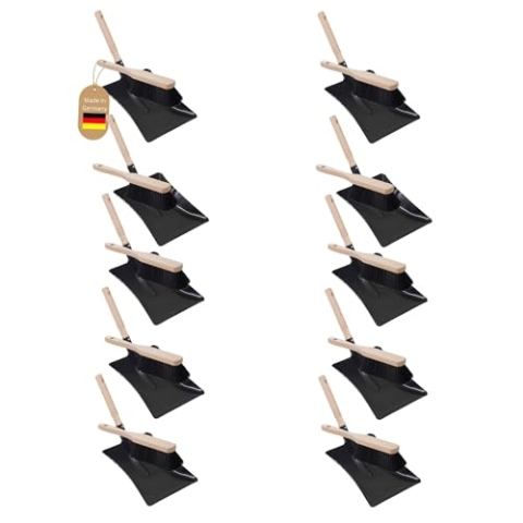 Novaliv 10x Kehrblech Set Kehrblechgarnitur SCHWARZ lackiert Kehrblechbesen zum Aufkehren Kohleschaufel Handkehrset Kehrblechset Kehrschaufel - geeignet für Camping Feger und Kehrblech