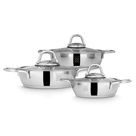 Serenk Definition Edelstahl Sahan Set – Antihaft Omelettpfanne für alle Herdarten, Servierpfanne für Eier und Bratgerichte, 14-16-18 cm, Made in Türkiye