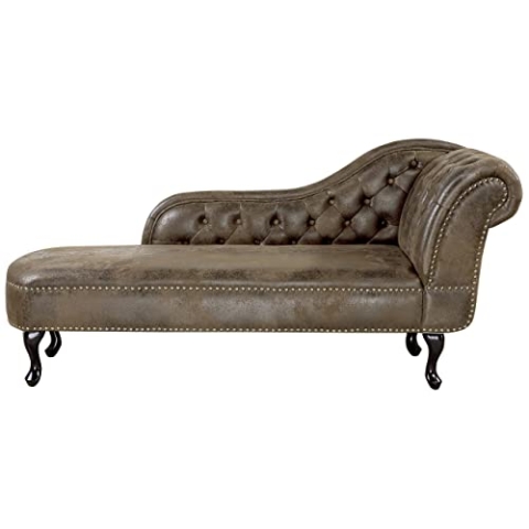 Beliani Retro Ré"ca"mi"e"re im Chesterfield Style Kunstleder rechtsseitig braun Nimes